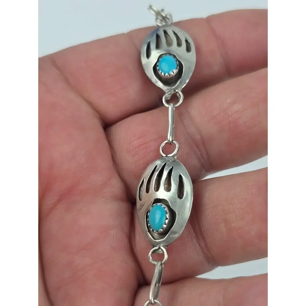 2x Navajo DY Sterling Bear paw Turquoise Repurposed Bracelet links 8